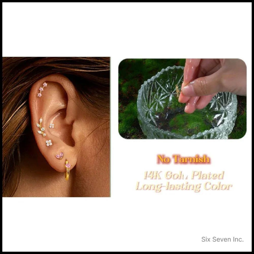 Hypoallergenic Surgical Steel Cartilage Earrings Flat Back Stud Hoop Set